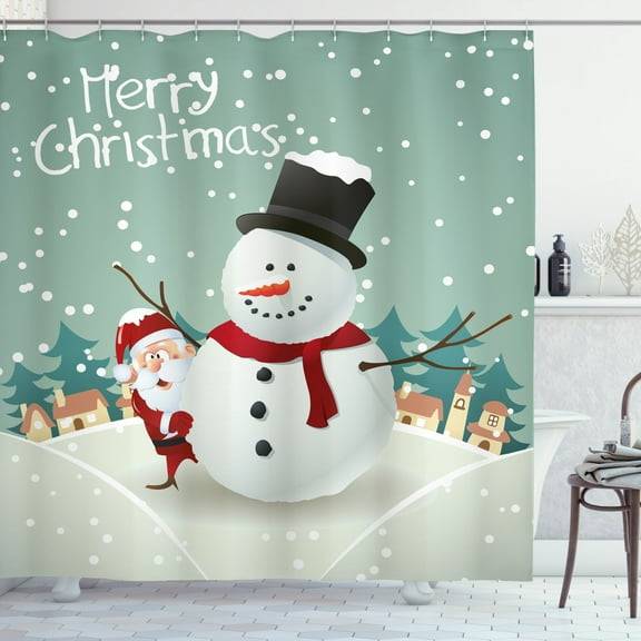 Ambesonne Christmas Shower Curtain, Xmas Winter Theme, 69"Wx70"L, Almond Green Eggshell