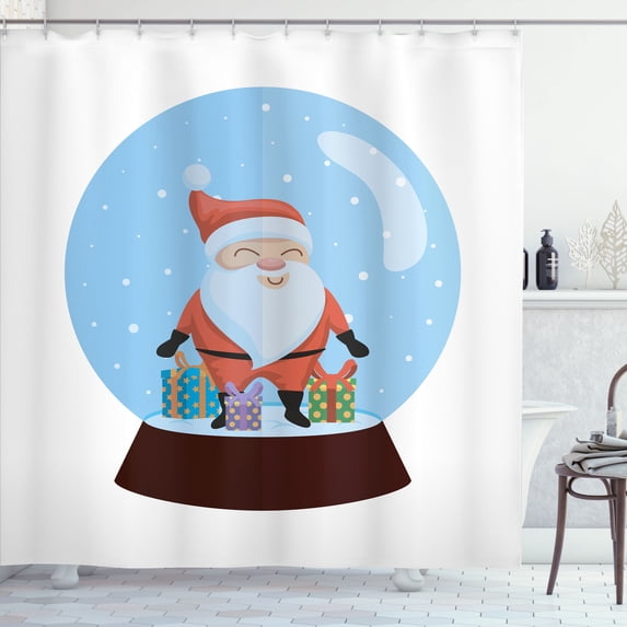 Ambesonne Christmas Snow Scene Shower Curtain, Happy Santa, 69"Wx84"L, Pale Blue and Multicolor
