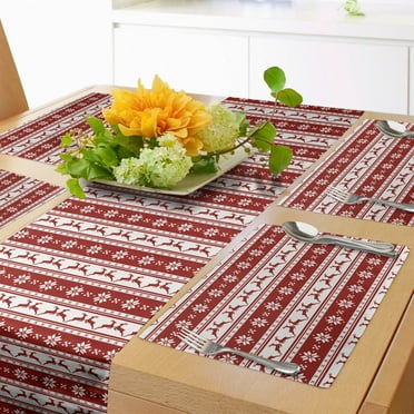 Ambesonne Christmas Table Runner & Placemats, Scandinavian, Placemat 4 pcs + Runner 12"x72", Red White