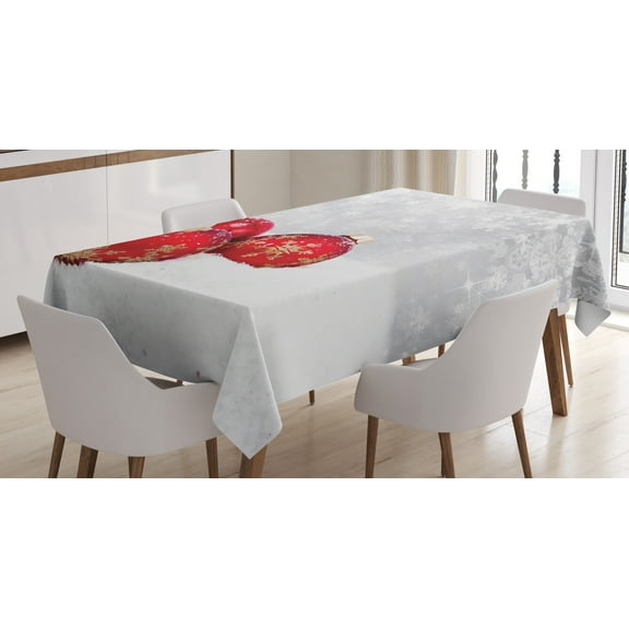 Ambesonne Christmas Tablecloth Rectangular Table Cover, Baubles on Snowflake, 52"x70", Red White