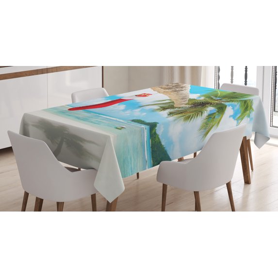 Ambesonne Christmas Tablecloth Rectangular Table Cover, Beach Xmas Stockings, 52"x70", Multicolor