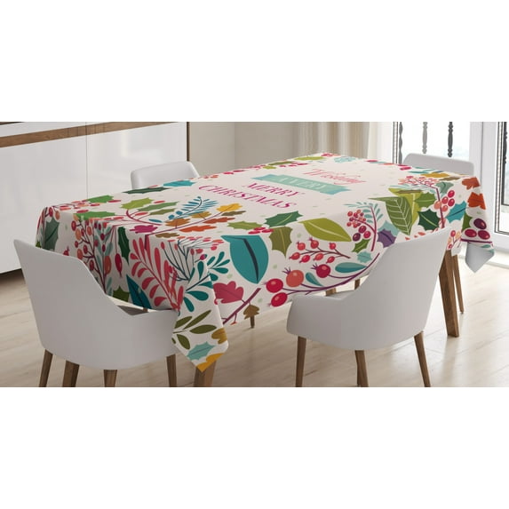 Ambesonne Christmas Tablecloth Rectangular Table Cover, Blossoms Herbs, 60"x84", Multicolor