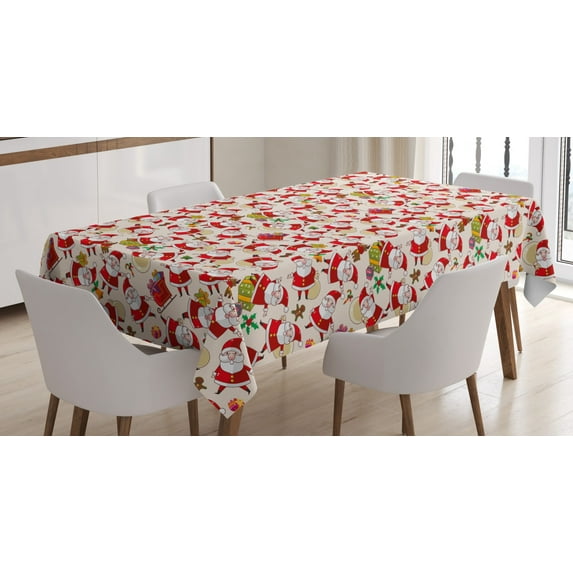 Ambesonne Christmas Tablecloth Rectangular Table Cover, Cartoon Santa Claus, 52"x70", Multicolor