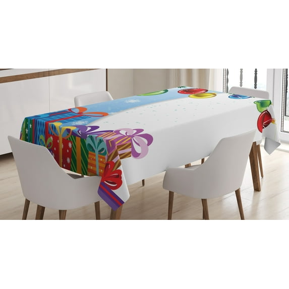 Ambesonne Christmas Tablecloth Rectangular Table Cover, Colorful Branches Boxes, 60"x84", Multicolor