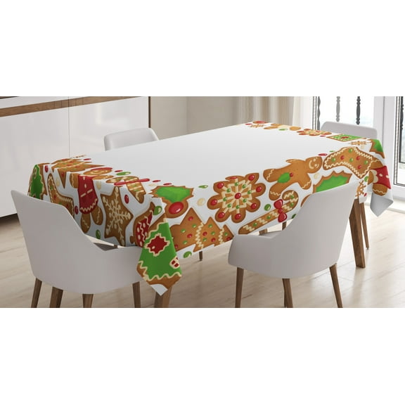 Ambesonne Christmas Tablecloth Rectangular Table Cover, Gingerbread Biscuits, 52"x70", Green Brown and Red