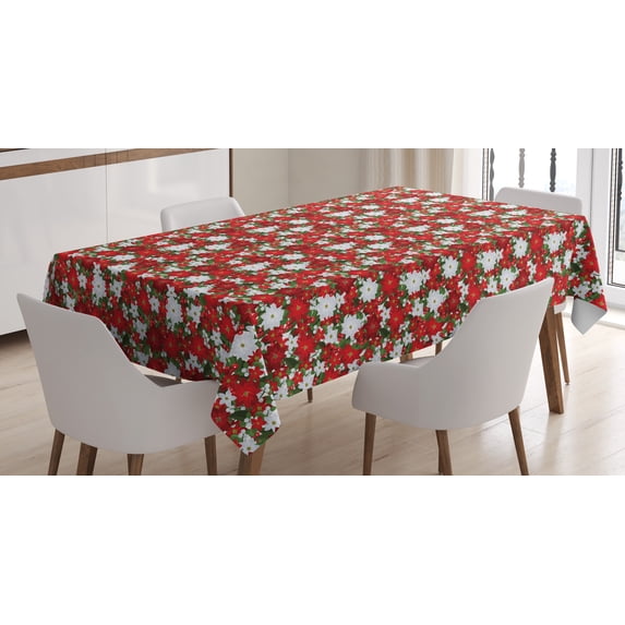 Ambesonne Christmas Tablecloth Rectangular Table Cover, Holly Mistletoe, 60"x84", White Red Green