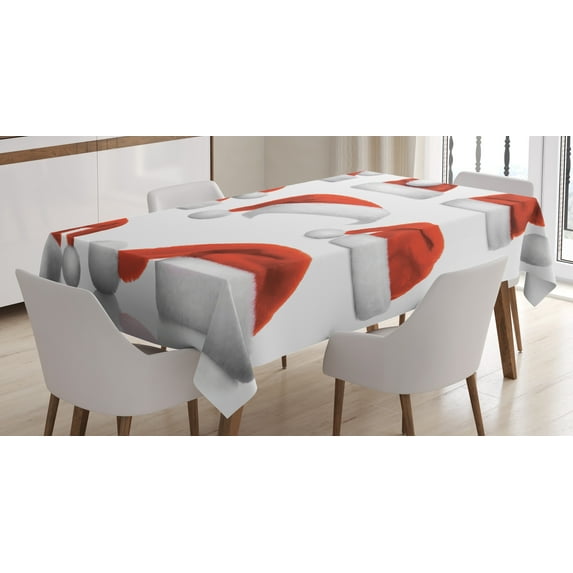 Ambesonne Christmas Tablecloth Rectangular Table Cover, Santa Hats Pattern, 52"x70", Red and White