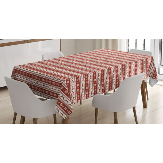 Ambesonne Christmas Tablecloth Rectangular Table Cover, Scandinavian, 52"x70", Red White