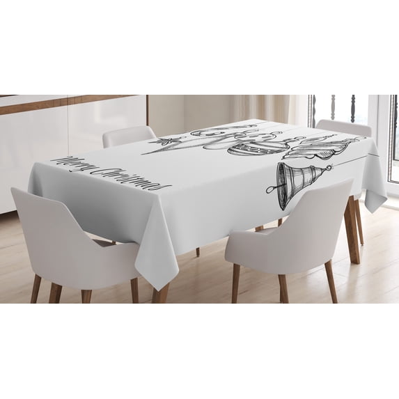 Ambesonne Christmas Tablecloth Rectangular Table Cover, Sketchy Ornaments, 60"x84", Black White