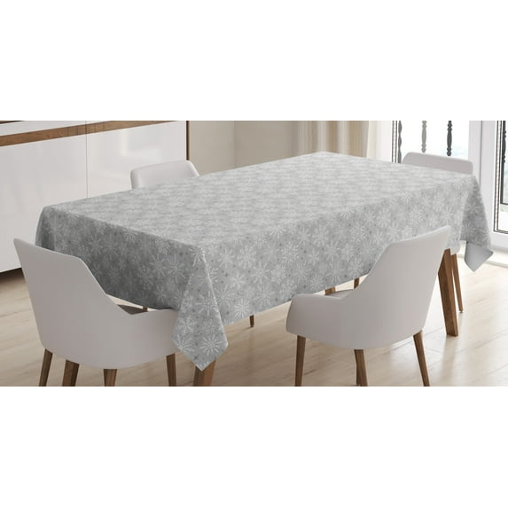 Ambesonne Christmas Tablecloth Rectangular Table Cover, Snow, 60"x90", Grey White