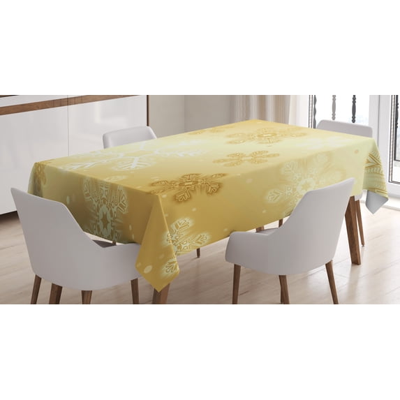 Ambesonne Christmas Tablecloth Rectangular Table Cover, Snowflakes Noel Yule, 60"x90", Sand Brown White