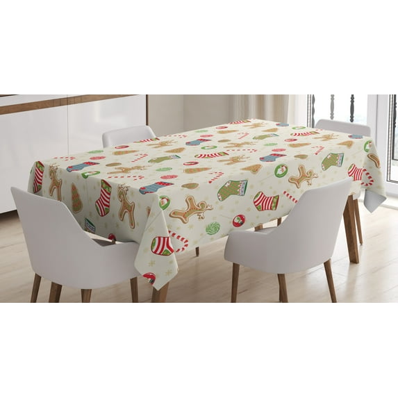 Ambesonne Christmas Tablecloth Rectangular Table Cover, Traditional Sweets, 60"x84", Multicolor