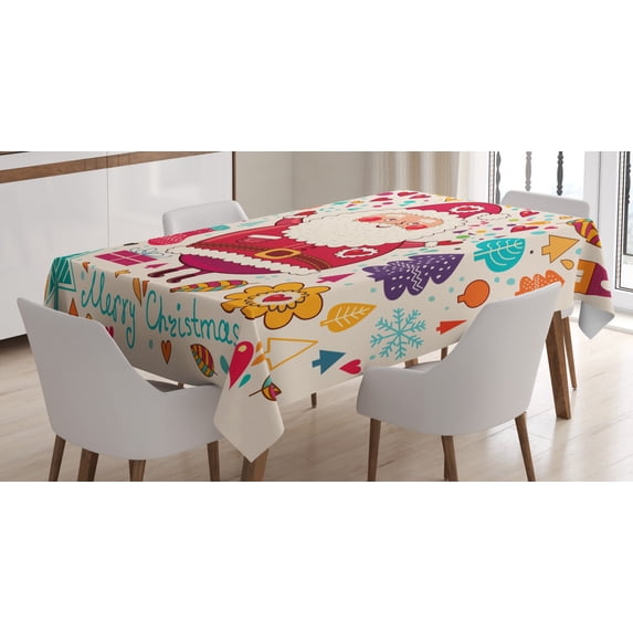 Ambesonne Christmas Tablecloth Rectangular Table Cover, Vintage Santa, 60"x84", Multicolor