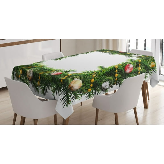 Ambesonne Christmas Tablecloth Rectangular Table Cover, Winter Square Wreath, 60"x90", Multicolor