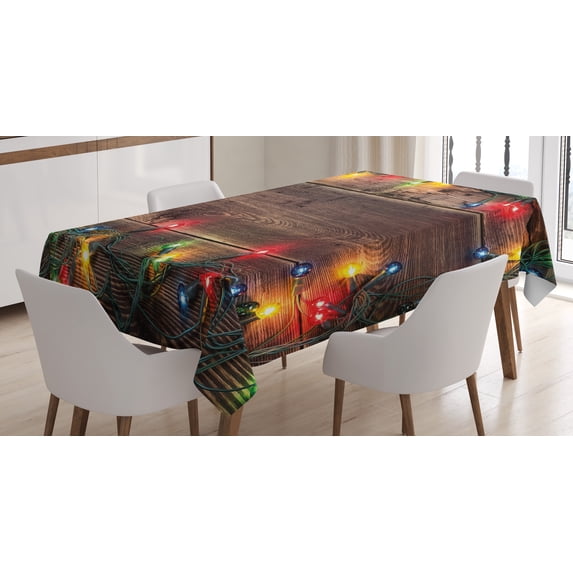 Ambesonne Christmas Tablecloth Rectangular Table Cover, Xmas Time Wooden Planks, 60"x90", Multicolor