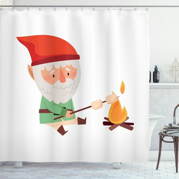 Ambesonne Christmas Themed Shower Curtain, Cottagecore Gnome, 69"Wx75"L, White Vermilion Pearl