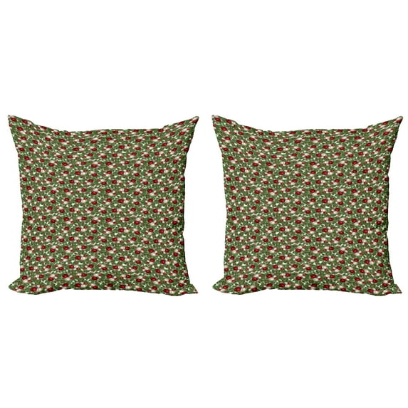 Ambesonne Christmas Throw Pillow Cover 2 Pack, Balls Holly Old, 18", Red Green Grey