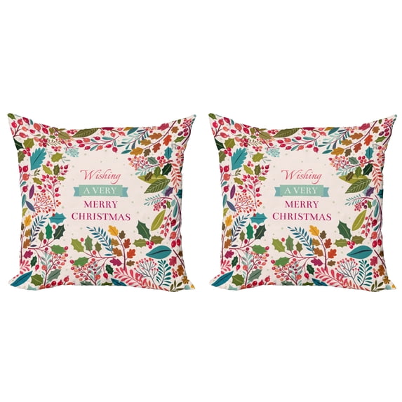 Ambesonne Christmas Throw Pillow Cover 2 Pack, Blossoms Herbs, 20", Multicolor