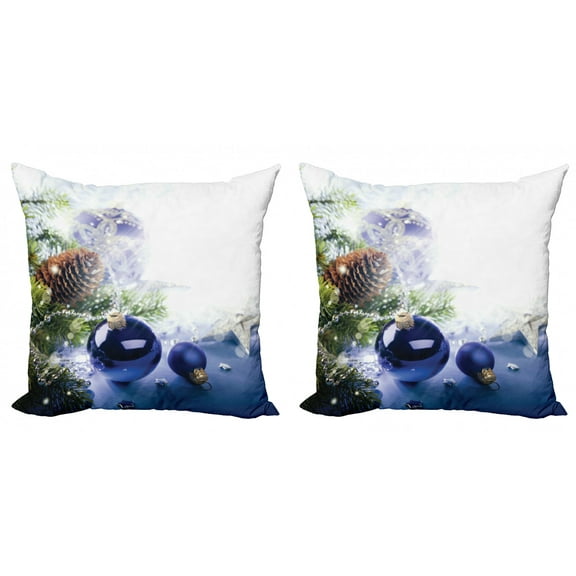 Ambesonne Christmas Throw Pillow Cover 2 Pack, Blue Toned Ornamental, 18", Multicolor