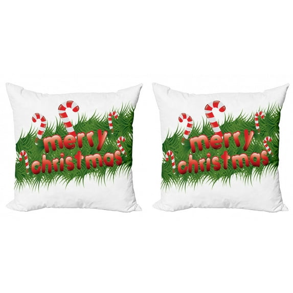 Ambesonne Christmas Throw Pillow Cover 2 Pack, Candy Canes Garland, 16", Emerald Red