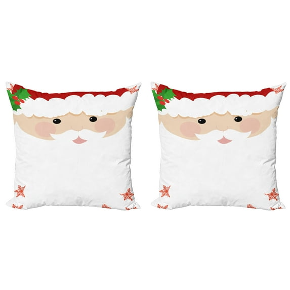 Ambesonne Christmas Throw Pillow Cover 2 Pack, Cartoon Face Santa, 18", Multicolor