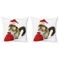 thumbnail image 1 of Ambesonne Christmas Throw Pillow Cover 2 Pack, Chipmunk in Santa Hat, 24", Pale Yellow White Red, 1 of 2