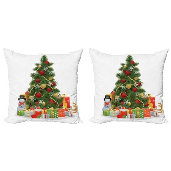 Ambesonne Christmas Throw Pillow Cover 2 Pack, Christmas Tree Style, 24", Red Green Yellow
