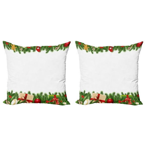 Ambesonne Christmas Throw Pillow Cover 2 Pack, Classic Tree Garland, 18", Multicolor