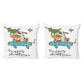 thumbnail image 1 of Ambesonne Christmas Throw Pillow Cover 2 Pack, Dog in Vintage Car, 18", White Multicolor, 1 of 7