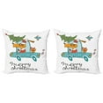thumbnail image 1 of Ambesonne Christmas Throw Pillow Cover 2 Pack, Dog in Vintage Car, 20", White Multicolor, 1 of 7