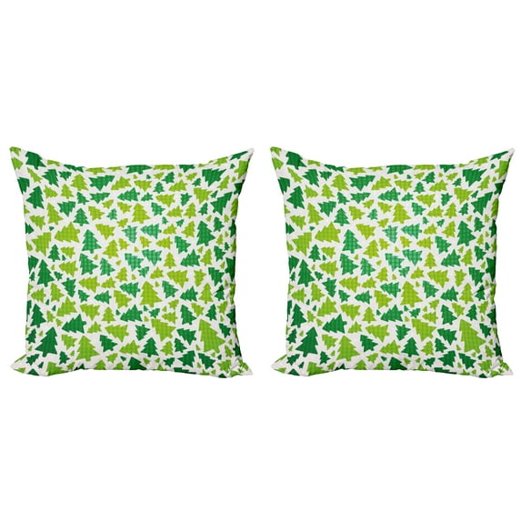 Ambesonne Christmas Throw Pillow Cover 2 Pack, Fir Tree Silhouettes, 24", Apple Green Fern Green