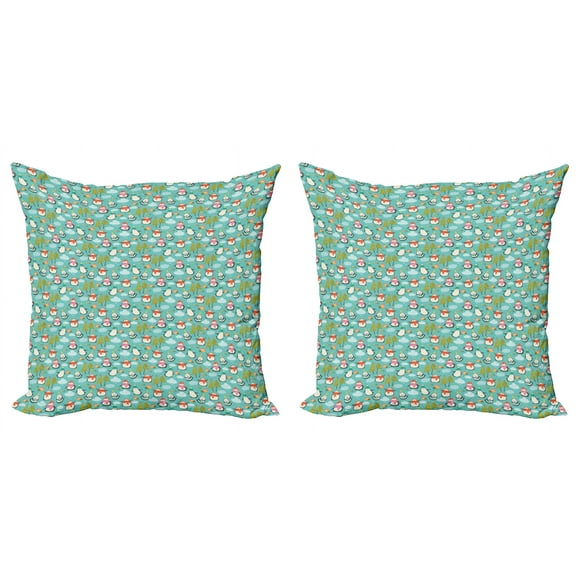 Ambesonne Christmas Throw Pillow Cover 2 Pack, Happy Noel Penguins Gifts, 20", Seafoam Multicolor