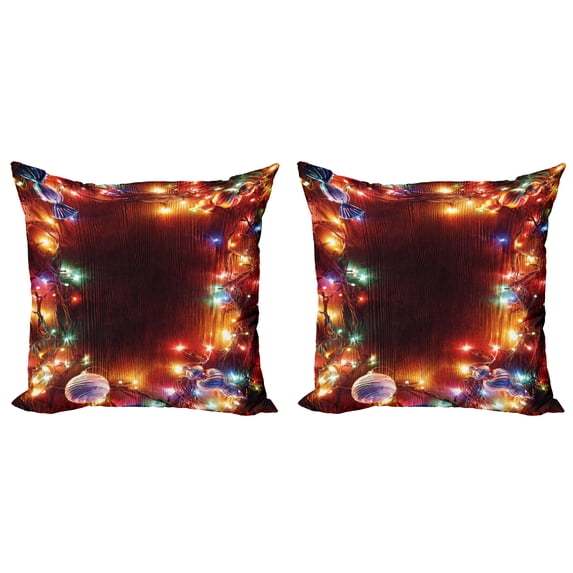 Ambesonne Christmas Throw Pillow Cover 2 Pack, Hipster Grunge Tinsel, 18", Multicolor