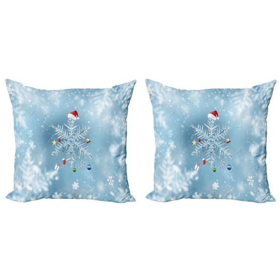 Ambesonne Christmas Throw Pillow Cover 2 Pack, Noel Ornate Snowflake, 18", Brown Green
