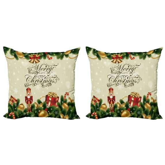 Ambesonne Christmas Throw Pillow Cover 2 Pack, Noel Ribbons, 18", Multicolor