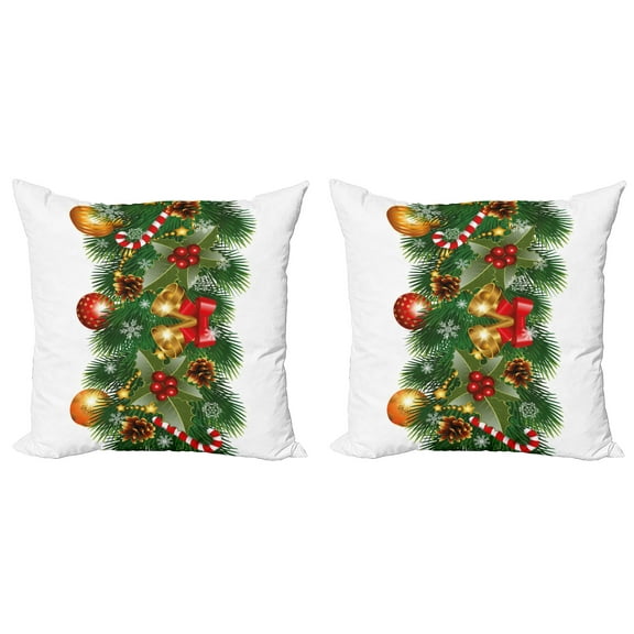 Ambesonne Christmas Throw Pillow Cover 2 Pack, Noel Tree Ornaments, 18", Multicolor