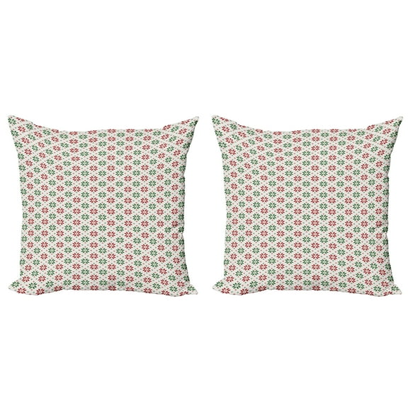 Ambesonne Christmas Throw Pillow Cover 2 Pack, Norwegian Rose, 24", Red Green White