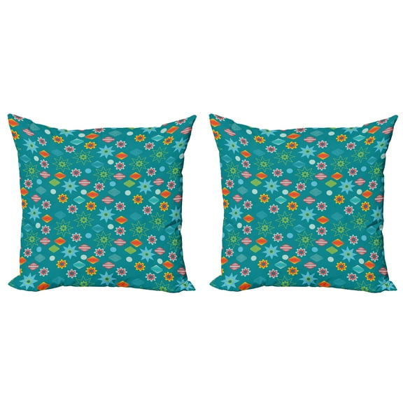 Ambesonne Christmas Throw Pillow Cover 2 Pack, Ornate Colorful Elements, 24", Teal Multicolor