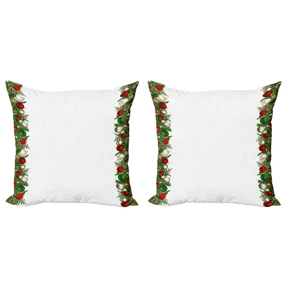Ambesonne Christmas Throw Pillow Cover 2 Pack, Pine Spikes Berries, 16", Dark Green Red and Grey