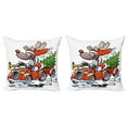 thumbnail image 1 of Ambesonne Christmas Throw Pillow Cover 2 Pack, Reindeer in Red Car, 18", White Red Green, 1 of 7