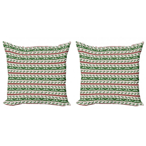 Ambesonne Christmas Throw Pillow Cover 2 Pack, Reindeers Borders, 16", Dark Green Burgundy