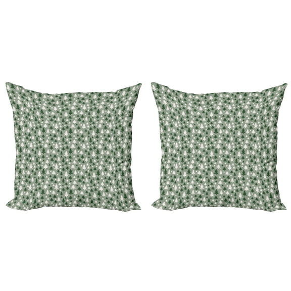 Ambesonne Christmas Throw Pillow Cover 2 Pack, Repetitive Pine Trees, 18", Reseda Green Green
