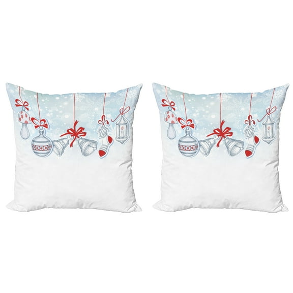 Ambesonne Christmas Throw Pillow Cover 2 Pack, Retro, 18", White Orange and Blue