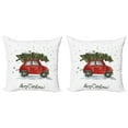 thumbnail image 1 of Ambesonne Christmas Throw Pillow Cover 2 Pack, Retro Car with Tree, 16", Green Vermilion, 1 of 2