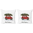 thumbnail image 1 of Ambesonne Christmas Throw Pillow Cover 2 Pack, Retro Car with Tree, 24", Green Vermilion, 1 of 2