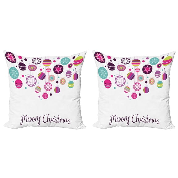 Ambesonne Christmas Throw Pillow Cover 2 Pack, Retro Graphic Baubles, 18", Multicolor