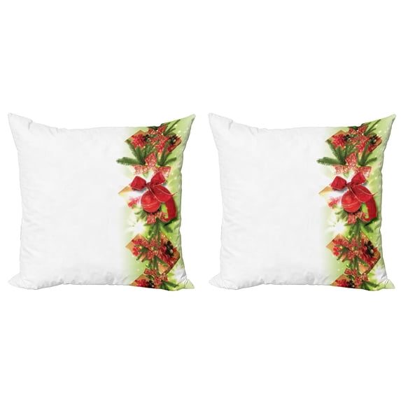 Ambesonne Christmas Throw Pillow Cover 2 Pack, Ribbons and Baubles, 16", Apple Green Fern Green