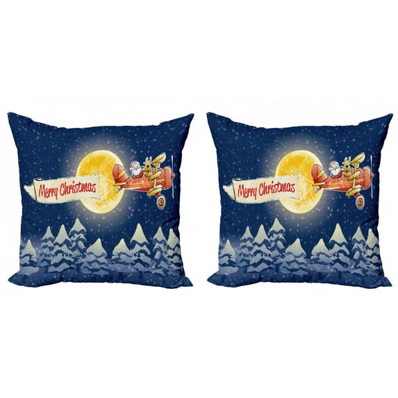 Ambesonne Christmas Throw Pillow Cover 2 Pack, Santa Claus Airline, 20", Dark Blue Marigold Red