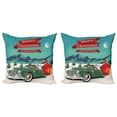 thumbnail image 1 of Ambesonne Christmas Throw Pillow Cover 2 Pack, Santa in Classic Car, 18", Teal Red, 1 of 2