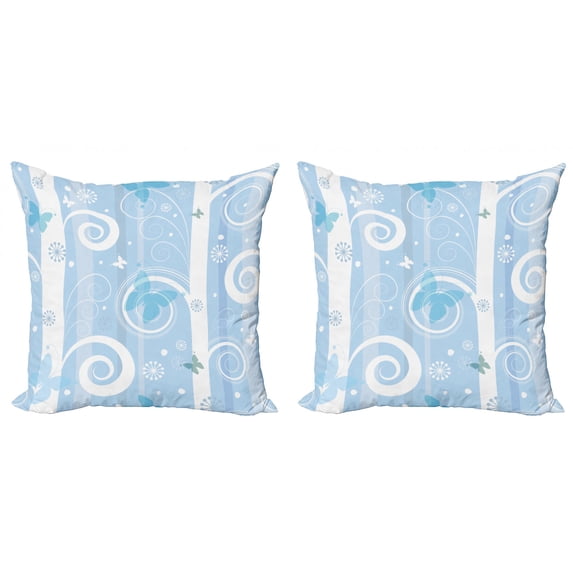 Ambesonne Christmas Throw Pillow Cover 2 Pack, Snowflakes Butterfly, 20", Pale Blue White